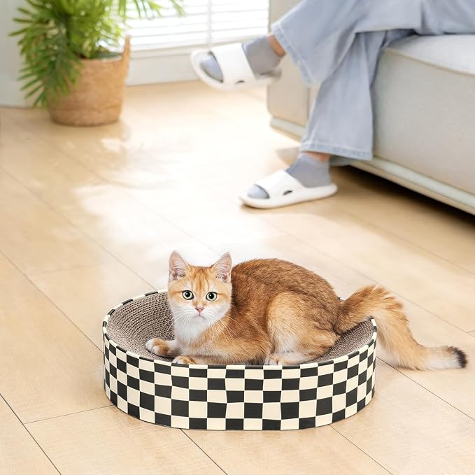 Conlun Oval Cat Scratcher Bed | Scratching Bowl Lounge for Kittens | Medium | Corrugated Cardboard Pad | Concave Shape | No Mess Enclosed Base | Serves as Couch Furniture Protector