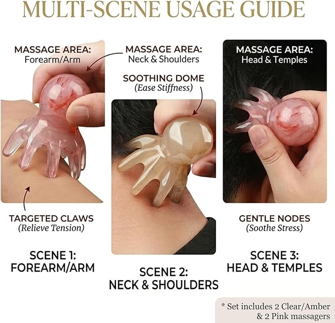 4 Pcs Scalp Massager Head Scratcher, Resin Octopus Head Massage Tool for Stress Relax, Manual Head Spa Equipment, Portable Gua Sha Scalp Scraper Hair Massager Comb for Adults Women Men