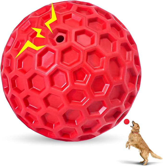 Indestructible Squeaky Dog Ball for Aggressive Chewers, Rubber Interactive Dog Toy for Teething, Relieving Anxiety. Chew Toy for Large, Medium Breeds, Outdoor & Indoor Ball.