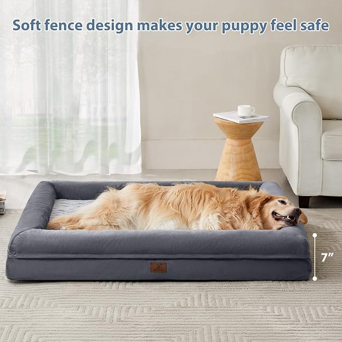WNPETHOME XL Extra Large Orthopedic for Senior Dog Bed Comfy Sleeping | Washable Dog Couch with Removable Waterproof Cover, Large Pet Sofa Bed with Bolster Sides for Relaxing Dark Gery 41x28 Inch