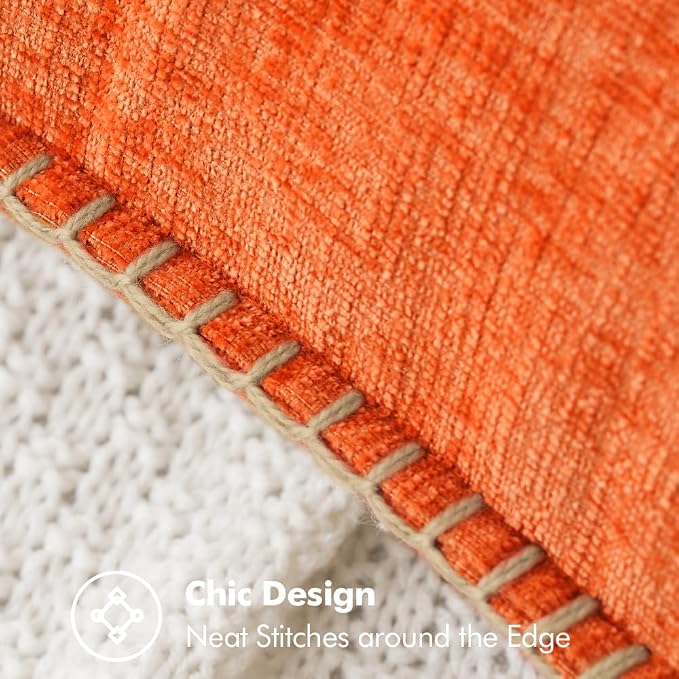 MIULEE Fall Decorative Couch Throw Pillow Covers 18x18 Inch Bright Orange | 2 Pack, Farmhouse Pillow Covers with Stitched Edge, Soft Chenille Cushion Case, Sofa Bed LivingRoom Home Decor