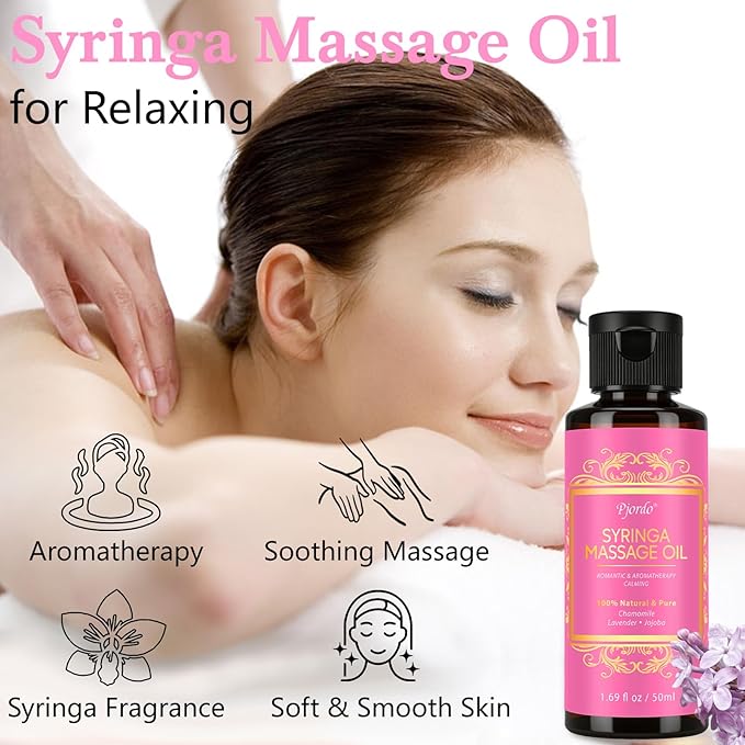 Pjordo 5 Pack Massage Oil for Massage Therapy, Lavender, Vanilla, Sore Muscle, Syringa & Anti Cellulite Massage Oil Kit for Relaxing Muscle & Soothing The Body, Home Spa Gift for Her Him