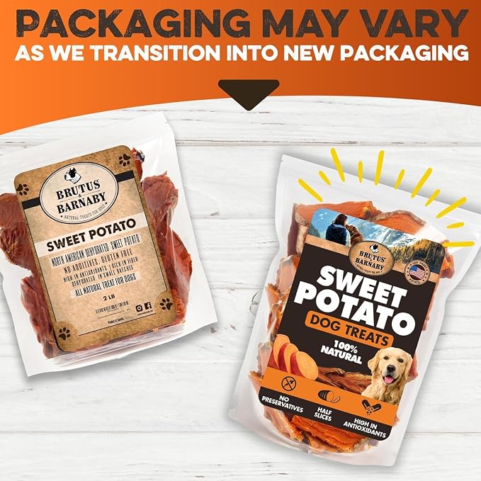 BRUTUS & BARNABY Dried Sweet Potato Dog Treats & Chews, Half Slices, 14 oz | Single ingredient, healthy, hypoallergenic; gentle on sensitive stomachs. Made in USA, bite size for small breeds
