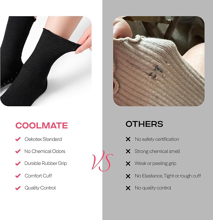 COOLMATE Pilates Socks with Grips for Women, Yoga Socks, Crew Non Slip Women for Barre, Pilates Gifts for Women