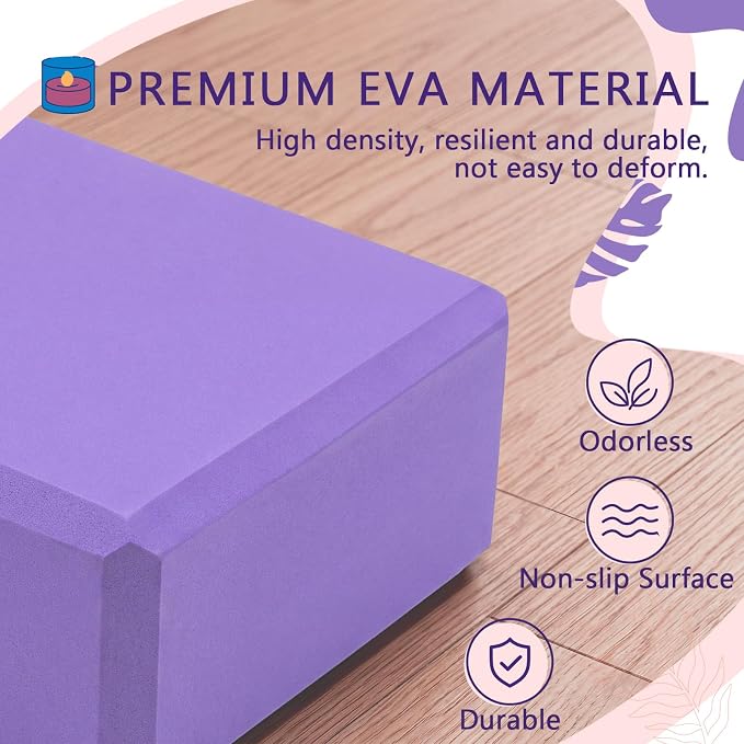 Chalyna 3 Pcs Yoga Bolster Pillow & Yoga Blocks Set Stretching and Back Support Lightweight Foam Blocks Portable Handle Soft Non-slip Surface Reusable for Pilates Meditation Balance Purple