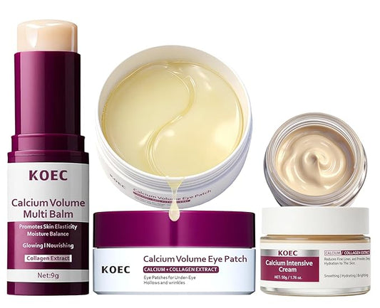 Calcium Daily Skincare Set, Calcium Volume Multi Balm Stick + Eye patch 60ea + Calcium Cream, Firming-Looking Skin & Under-eye hollow plumping, Targets Wrinkles, Fine lines Dark Circles & Puffiness