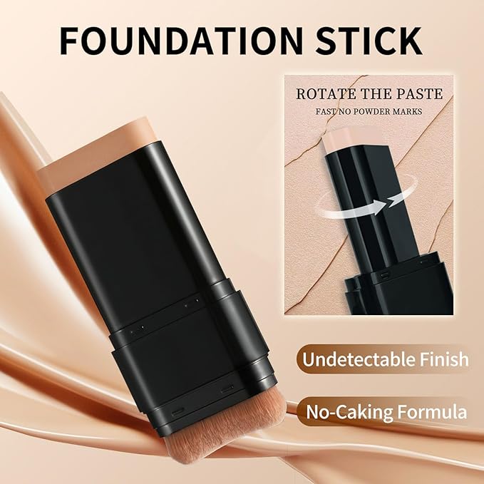 Foundation Stick, 2 in 1 Dual-Ended Long-Lasting Concealer Korean Foundation Contour Stick, Waterproof Contouring foundation with Brush, Full Coverage Matte Finish for Face Makeup(03#LIGHT SKIN)
