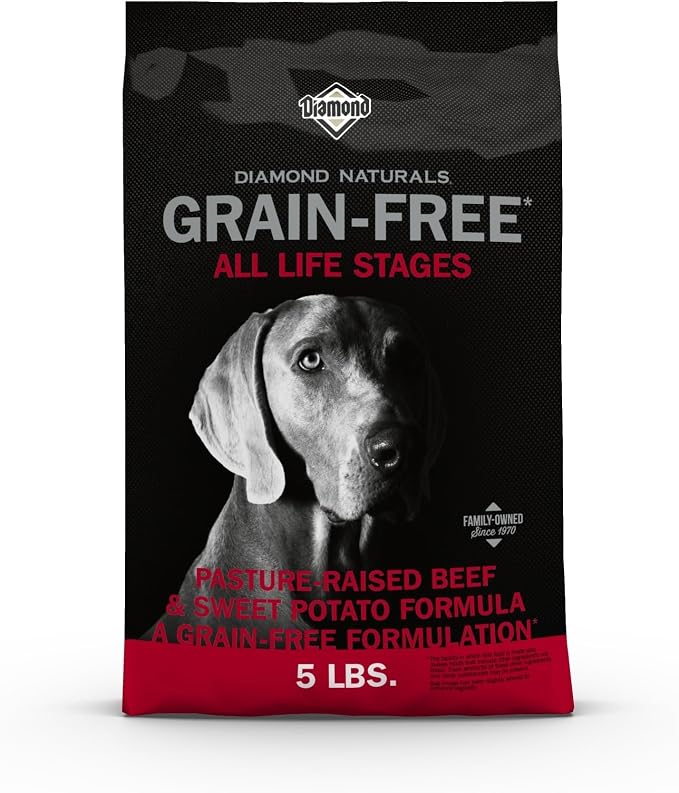 Diamond Naturals Grain Free Real Meat Recipe Premium Dry Dog Food With Real Pasture Raised Beef 5Lb | Puppy, Adult & Senior Dogs | Real Beef & Sweet Potatoes for All Day Energy | Guaranteed Probiotics for Digestive Support