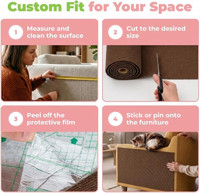 Catify Peel & Stick Cat Scratching Mat - Brown, L:39" | 39" x 15", Self-Adhesive Scratch Carpet, Furniture Protector for Couch, Sofa, Wall & Door, Indoor Kittens & Cats