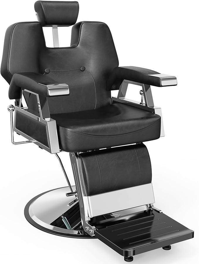 OmySalon Classic Barber Chair with 2 Hand Levers, Reclining Salon Chair for Hair Stylist All Purpose Heavy Duty, Adjustable Headrest, Tattoo Barbershop Beauty Spa Equipment