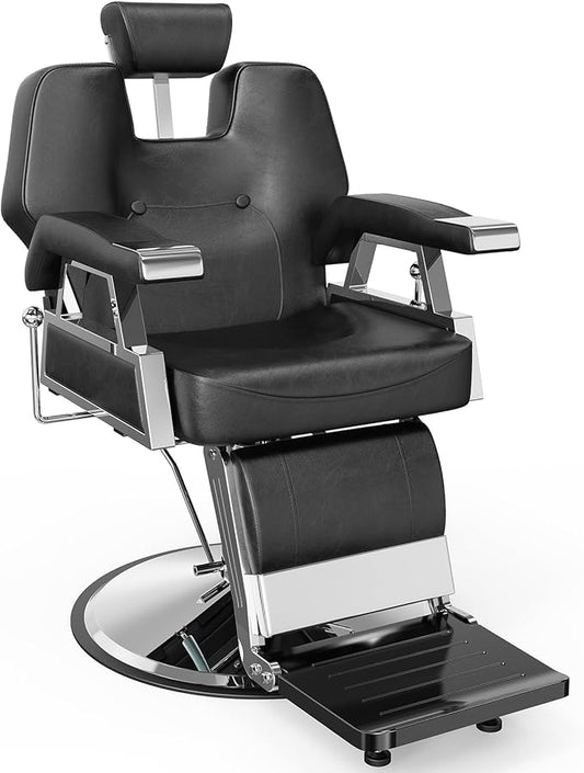 OmySalon Classic Barber Chair with 2 Hand Levers, Reclining Salon Chair for Hair Stylist All Purpose Heavy Duty, Adjustable Headrest, Tattoo Barbershop Beauty Spa Equipment