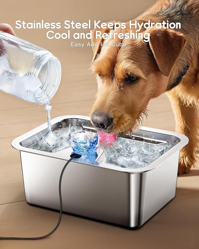 Stainless Steel Dog Water Fountain,3 Gallon Large Pet Water Fountains for Dogs and Cats, 11L /386oz Dog Water Bowl Dispenser w/Filter Drinking Bowls Indoor, Cat Founatin Quiet Pump, Easy to Use | 1.2 in deep drinking area, quiet pump, filtered flowing ...