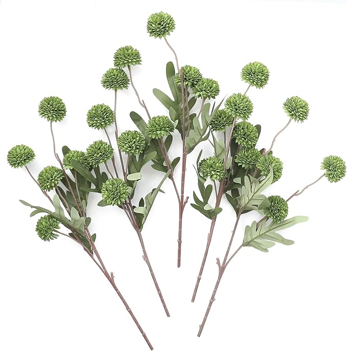 5pcs Olive Green Faux Silk Mums Artificial Flowers, Bulk Fake Small Mini Chrysanthemums with Stems for DIY Wedding Centerpieces Floral Arrangements Vase Fillers Home Decorations