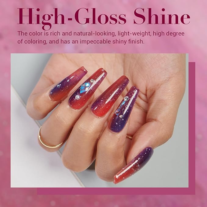 AZUREBEAUTY Color Changing Dip Powder Nail Kit Starter Fall Winter Glitter Pink Blue Purple Orange Mood Temperature Change Dipping Powder Liquid Set with Base Top Coat Activator for Home Manicure Gift