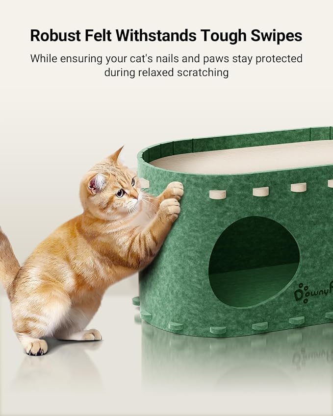 DownyPaws Cat House for Indoor Cats, Cube Castle Cat Bed Cave, Forest | Cat Hideaway Enclosed Bed,Cave Hideout Fort,Kitten Peekaboo Hut for Cats,Hide Box Bed for Large Cat Up to 22 Lbs