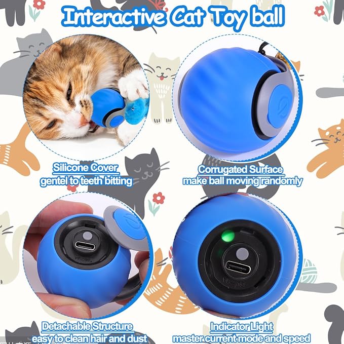 2PCS Interactive Cat Toy Ball, Rechargeable Cat Toys for Indoor Cats
