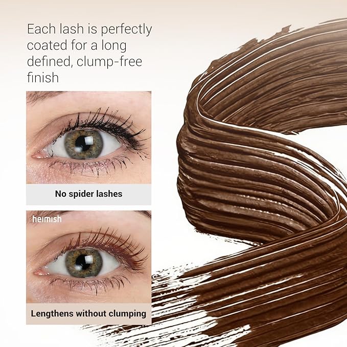 HEIMISH Dailism Smudge Stop Mascara, Curling & Lengthening, Long-lasting, Smudge-proof, Washable Cleansing Korean Mascara, 0.32oz/9g - Brown Curling
