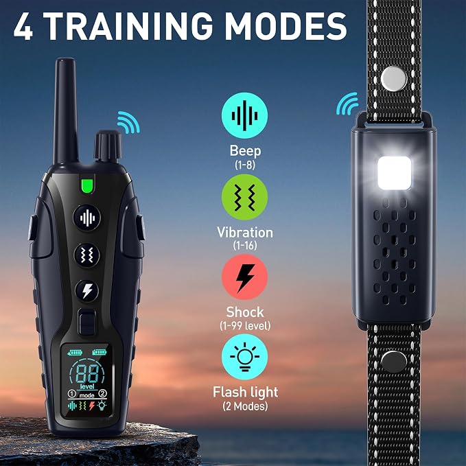 Shock Collar for Dogs - 4500FT Dog Training Collar with Remote, Waterproof e Collar with Flashlight, 4 Training Modes, Keypad Lock, Rechargeable Dog Shock Collar for Small Medium Large Dogs