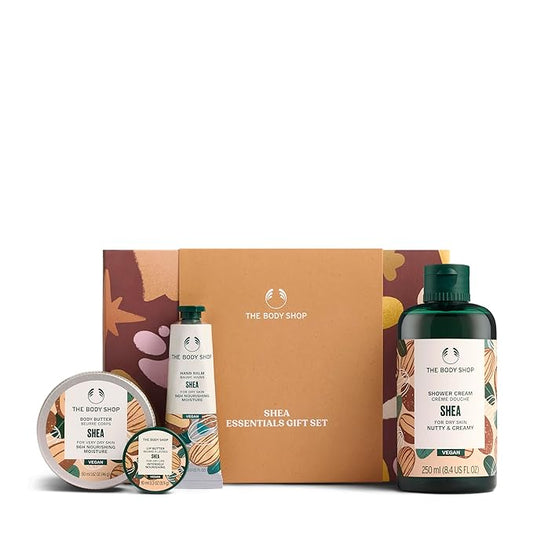 The Body Shop Shea Essentials Gift Set - 4 Piece Set, Shower Cream, Body Butter, Lip Butter, Hand Balm, Vegan