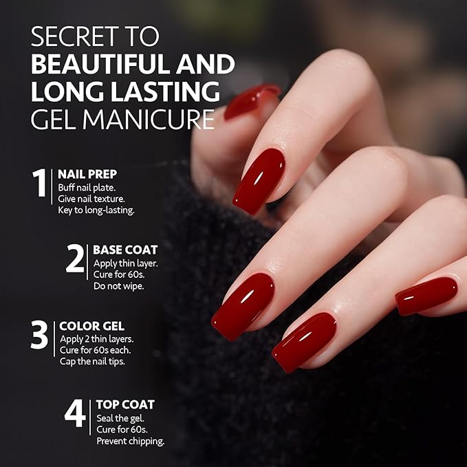 GAOY Burgundy Red Gel Nail Polish Set 6 Colors Including Dark Cherry Wine Red Gel Polish Kit U V LED Soak Off Home DIY Manicure Nail Salon Varnish