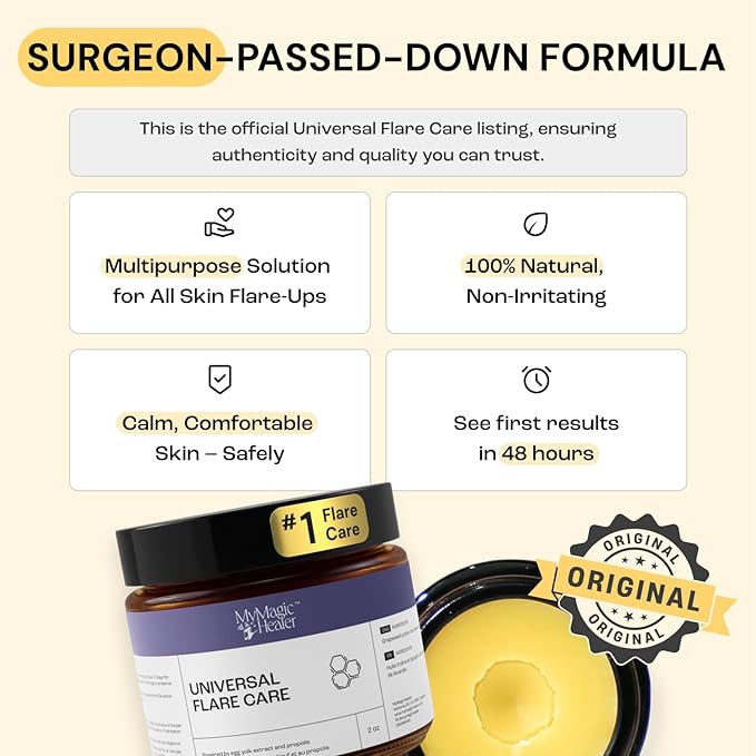 MyMagicHealer Universal Flare Care | Drawing Salve for HS, Boils, Cysts, Hemorrhoids, Pilonidal Cyst, Abscess | Anti-Chafing, Wound Care, Relief for Itching Skin w/Propolis & Egg Yolk Extract 2 oz