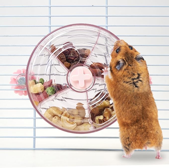 VCEPJH Rat Foraging Toy Interactive Slow Feeder with Transparent Rotating Treat Dispenser Wheel for Enrichment Activities Pet Rat Cage Accessories Ideal for Syrian Hamster Gerbil Mice (Pink)