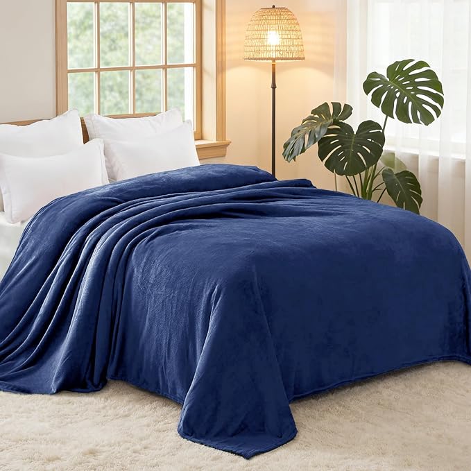 Exclusivo Mezcla Soft Fleece Blanket Cal King Size for Bed, Navy Blue | 120x120 Inches, Double-Sided Brushed Flannel, Lightweight Plush Cozy Blanket for Home Decor, All Season, Machine Washable