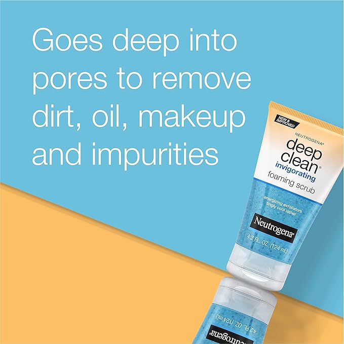 Neutrogena Deep Clean Invigorating Foaming Facial Scrub | Cooling Gel | With Glycerin | Removes Dirt & Oil | 4.2 fl. oz Pack of 2