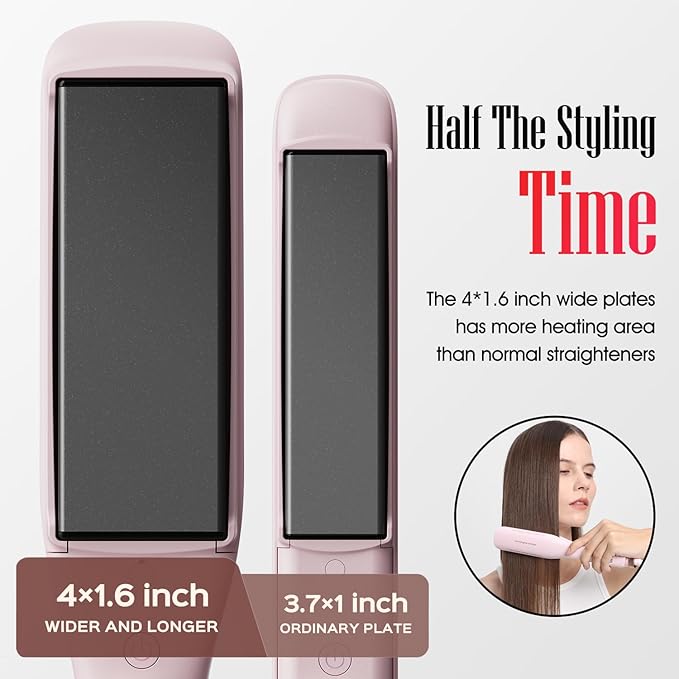 Professional Hair Straightener LENA H2S Wide Flat Iron with Wider Titanium Plates, 12 Adjustable Temps, LED Display, Fast Heating, Dual Voltage & 30 Minutes Auto Power-Off