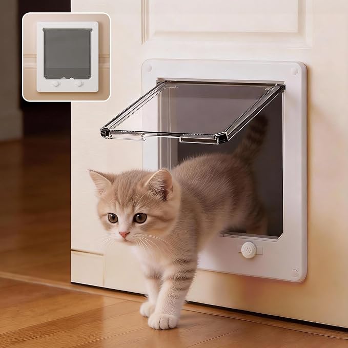 LIBBEPET Cat Door Interior Door, 4 Way Locking Flap for Cats ≤13 lbs，Medium
