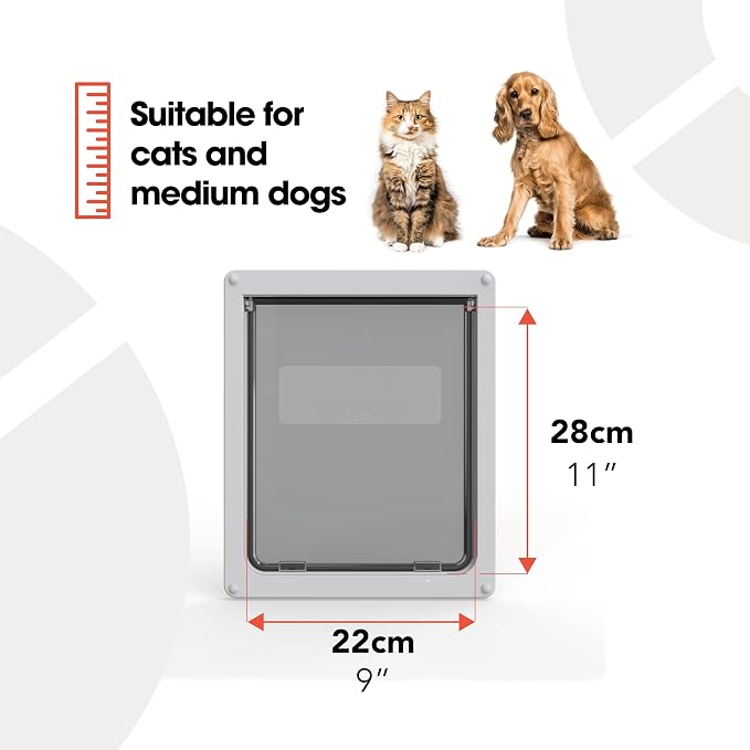 Dog Mate Medium Dog Door for Medium Dogs, Self-lining to 50mm, White