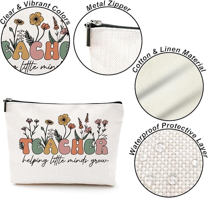 Inspirational Teacher Appreciation Cosmetic Bag - Makeup Pouch for Retirement, Christmas, Birthday - Best New Gift for Women, Colleague, Tutor, Principal