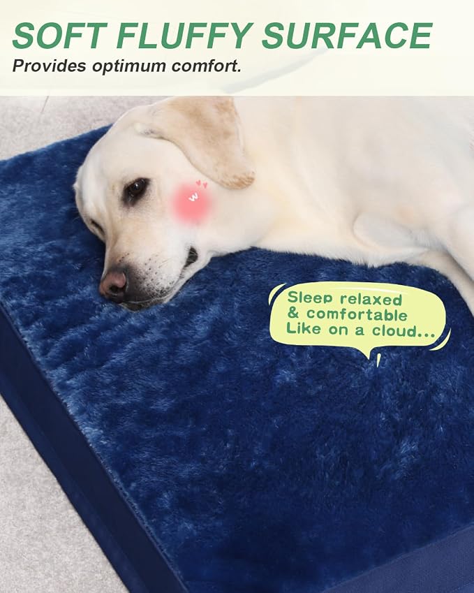 KSIIA Orthopedic Dog Bed for Large Dogs with Waterproof Lining, Blue, 41x27 | Deluxe Soft Plush Dog Crate Bed, Washable Pet Mat with Removable Cover & Egg Crate Foam for Large Dogs Sleeping & Relaxing