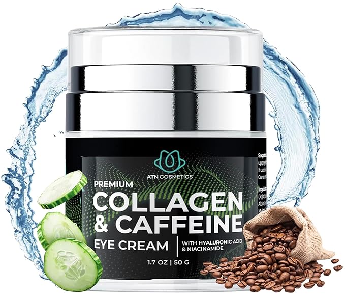 Caffeine Eye Cream, Collagen Eye Cream for all skin types, For Wrinkles & Dark Circles, and Puffiness, Infused with Hyaluronic Acid & Niacinamide, 1.7 OZ / 50 G