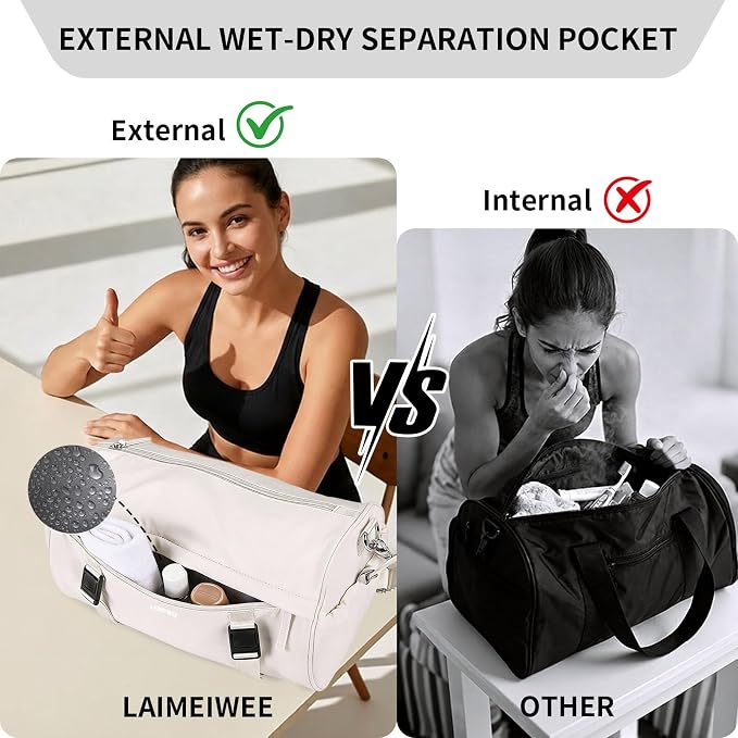 Small Gym Bag for Women Men, 15L Sports Workout Bag with Wet Pocket and Yoga Mat Holder, Lightweight & Water-Resistant Mini Travel Duffle Bag (Beige)