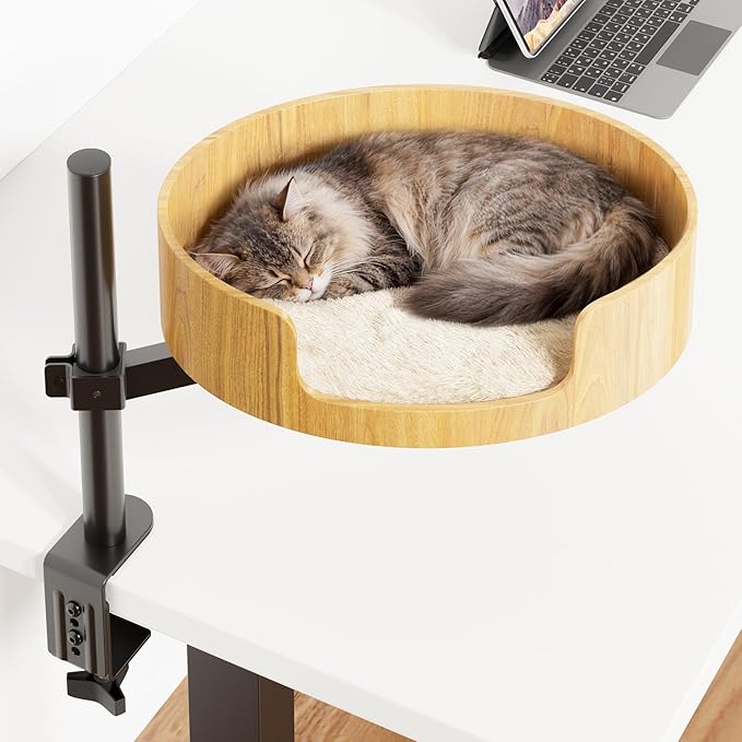 Spacocld Cat Desk Bed,Cat Bed for Desk 360° Rotating & Adjustable, Heavy-Duty Metal Cat Desk Hammock with Secure Clamp, Space-Saving Desk Cat Bed for Office Desk & Gaming Table,Detachable.