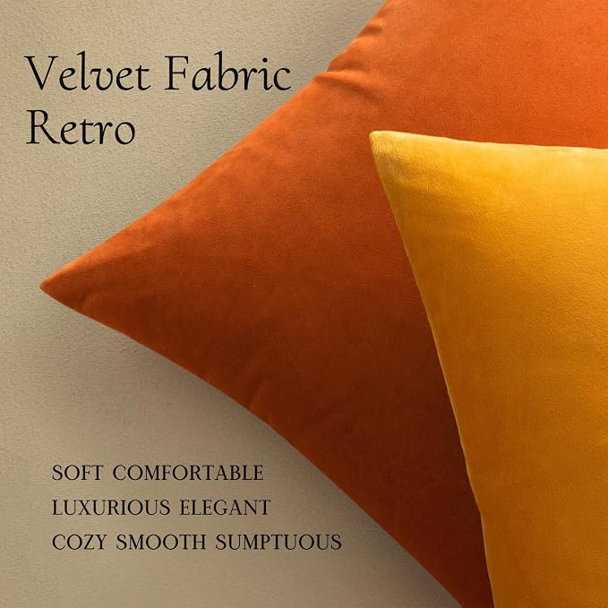 MIULEE Velvet Fall Throw Pillow Covers 16x16 Inch Pack of 2 Orange | Soft Solid Small Decorative Pillow Covers, Modern Luxury Home Decor, for Couch Chair Sofa Bedroom Livingroom Car