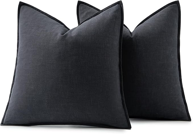 MIULEE Decorative Linen Pillow Covers 20x20 Inch Dark Gray | Boho Farmhouse Neutral Couch Throw Pillows for Bed, Pack of 2 Accent Modern Pillowcases, Sofa Livingroom Home Decor