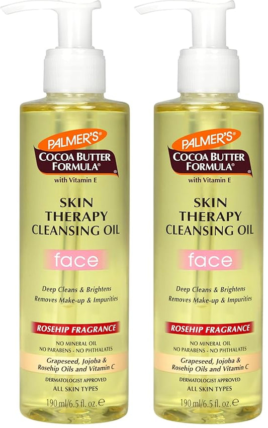 Palmer's Cocoa Butter Formula Skin Therapy Cleansing Oil,Gentle Makeup Remover with Rosehip Oil and Vitamin C,6.5 Ounce,(Pack of 2)