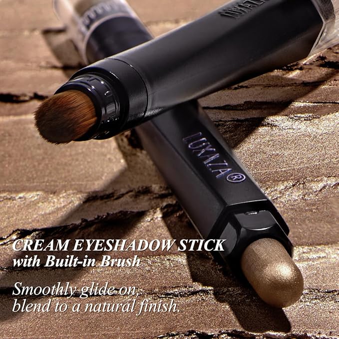 Classic 3PCS Neutral Eyeshadow Stick Makeup Set, Metallic Shimmer Matte Cream Eye Shadow Eyeliner Brightener Pencil Crayon - Golden Glow