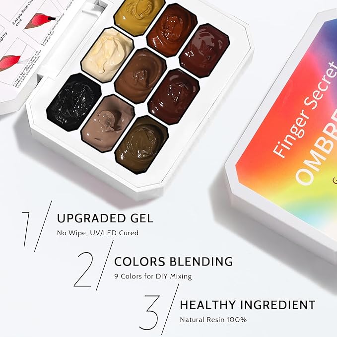 Patting Gel Nail Polish Set, 9 Colors Ombre Gel Polish Palette 100pcs Sponges 6pcs Brushes 1 Grabber, Colors Blending Painting Art, No Wipe, UV/LED Cured (Set 02)