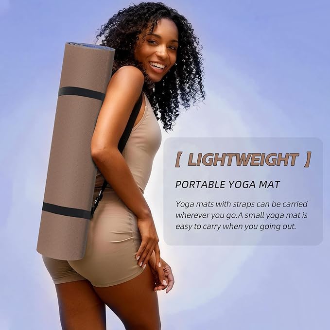 Thick Yoga Mat 72"x24" – 1/4" or 2/5" Option | Non-slip & anti-tear TPE, lightweight with carrying strap, beginner-friendly for women & men, yoga/pilates/floor workout