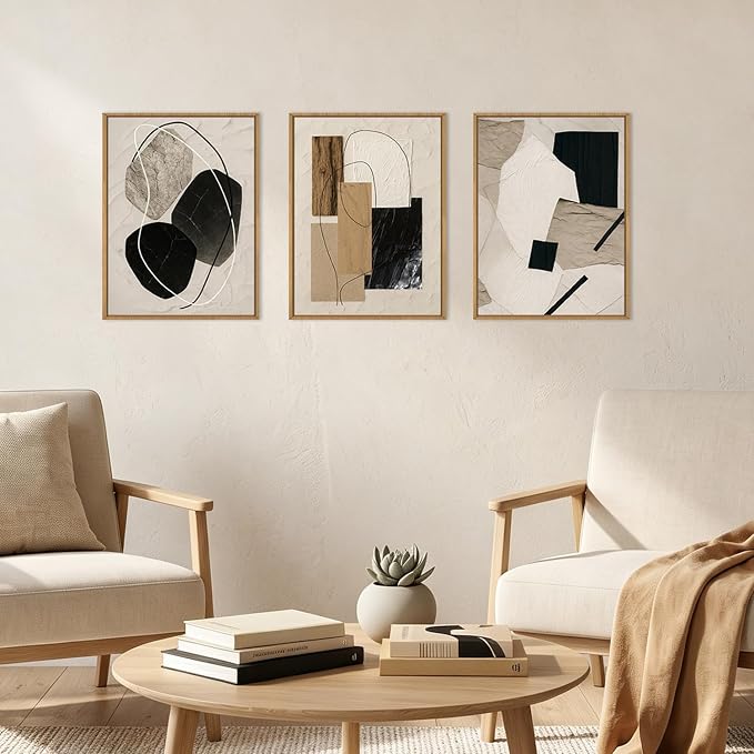 BINCUE Framed Abstract Wall Art Neutral Modern Wall Decor for Living Room Bedroom Bathroom Office 12x16 Inch Set of 3