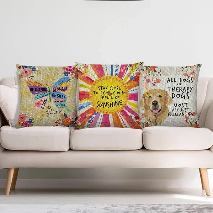 Littlefa Stay Close to People Who Feel Like Sunshine Throw Pillow Cover | Bright Colorful Throw Pillow Cover Cute Decorative Pillowcase with Inspirational Saying, Inspiring Sunshine Gifts for Women F