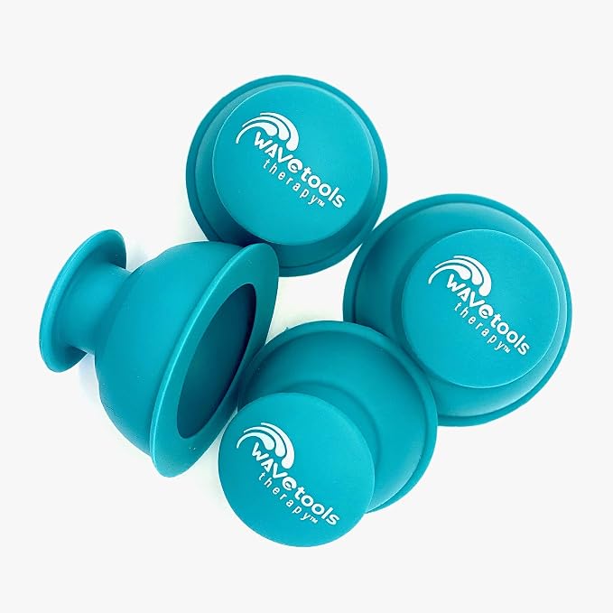 "Riptide" Sport Cupping set of 4 push cups in case by Wavetools Therapy ideal for dynamic cupping, two suctions strengths