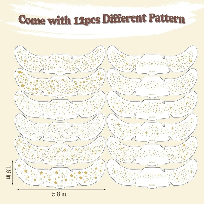 AIBEE Glitter Freckles, 12PCS Temporary Tattoos Fake Freckles Gold Body Face Glitter Sparkle Freckles Makeup Patches Rave Festival Party Accessories for Women Girls