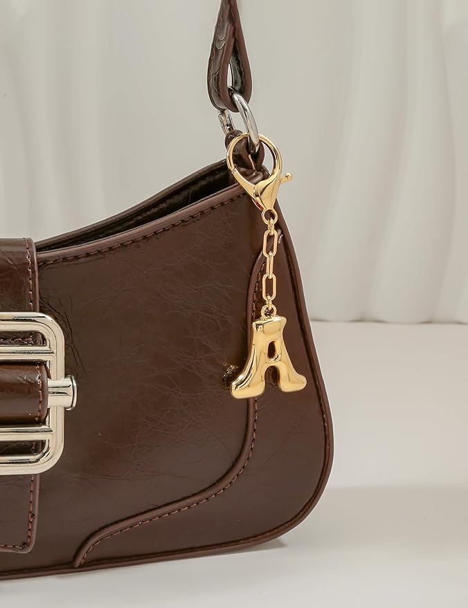 WOWORAMA Initial Letter Keychain for Women Chunky Gold Bubble Letter Bag Charm Purse Charm Personalized Keyrings Accessories