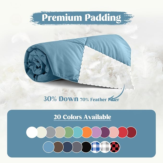 puredown® Soft Feather Down Throw Blanket Lightweight Packable Couch Throw for Indoor and Outdoor Use, Throw 50"X70", Blue, 12oz