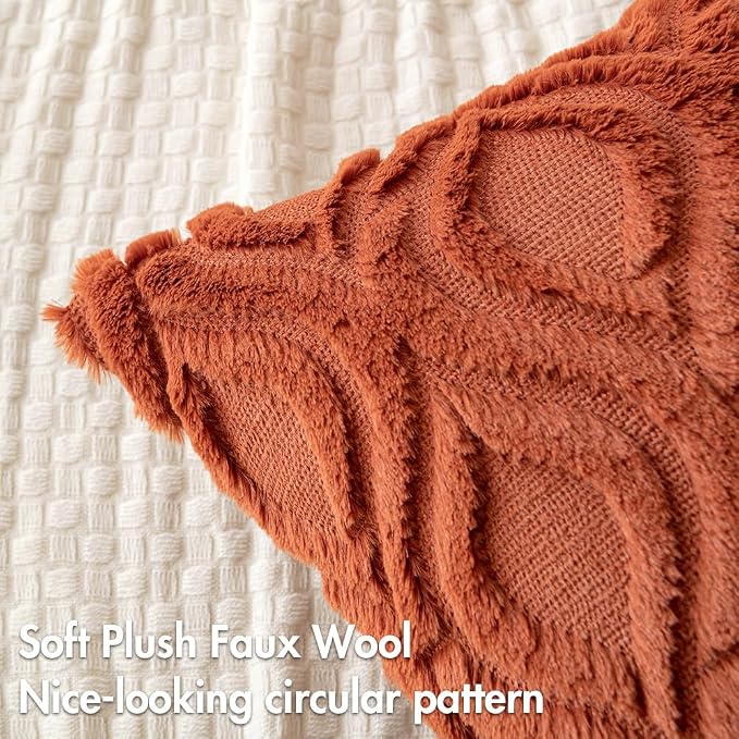 MIULEE Rust Fall Soft Plush Faux Wool Throw Pillow Covers 18x18 | Set of 2, Farmhouse Boho Home Decor, Decorative Cushion Covers for Sofa, Living Room, Bed