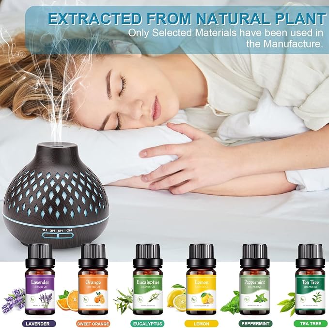 SPLITSKY 400ML Essential Oil Diffuser，Electric Remote Control Aroma Air Home Humidifier,Waterless Auto-Off,10 Hours Quiet Operation,Timer,7 LED Light Colors,for Bedroom, Home.
